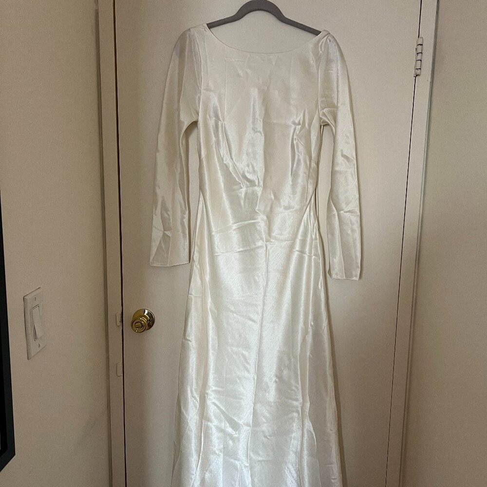 Abercrombie & Fitch Julia Slip Long-Sleeve Cowl Dress, Cream, Medium